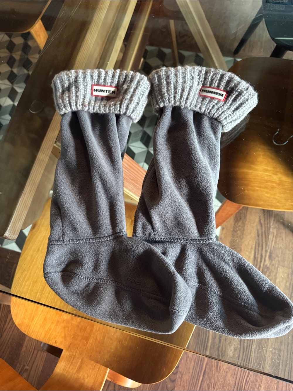Hunter Gray Fleece Boot Socks with Knit Cuff